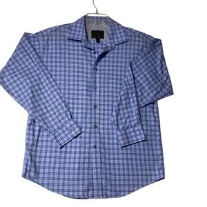 Jos A Bank Reserve Mens Dress Shirt Large‎ Blue Plaid Cotton Silk Blend